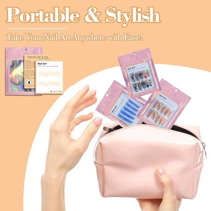 202pcs Press on Nail Packaging Bag, 100pcs Empty Holographic Nail Storage Bag and 100pcs Instruction&Display Black Cardboard with 2 Roll Transparent Tape for Nail Display Profession Salon(Pink, 100)