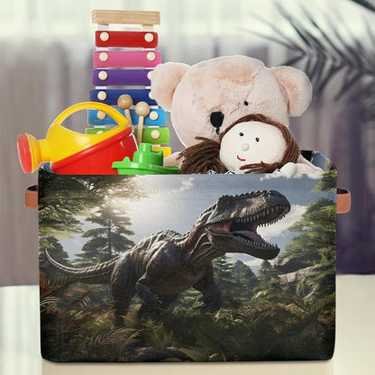 AUUXVA Storage Basket Giant Jurassic Dinosaur Storage Cube Box Durable Canvas Collapsible Toy Basket Organizer Bin with Handles for Shelf Closet Bedroom Home Office
