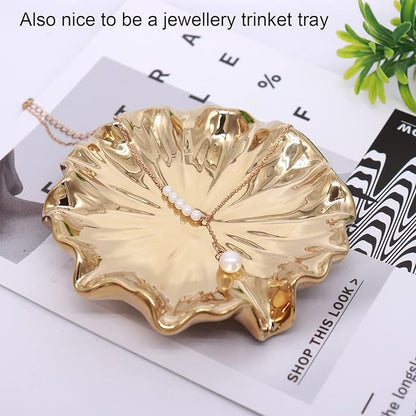 Lotus Leaf Soap Dish Gold Ceramic Soap Holder Self Draining Soap Dish Waterfall Slot Sponge Holder Bathroom Accessories for Bathroom, Kitchen,Bar Counter.