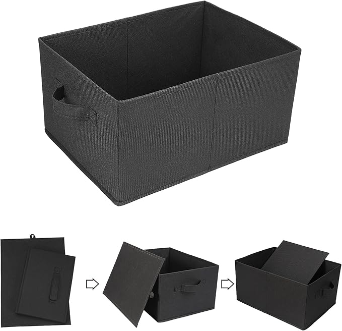Clothings Collapsible Storage Bins, Foldable Organizers and Storage Baskets Cube Storage Bin for Bedroom Living Room (4 Pack) (Black, 15.4x11.4x7.9inch)