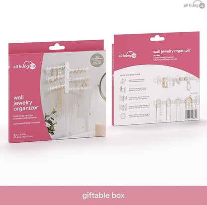 All Hung Up 6-Tier 6" Wall Jewelry Organizer, Command Strips included for Easy Hanging, 120 Hole Earring Organizer, Necklace Organizer, Bracelet Holder, Ring Holder, Rotating Branches (White 6-TIer)