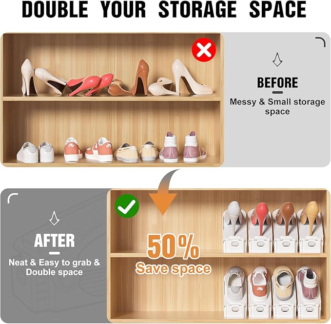 Neprock Shoes Slots Organizer for Closet, Shoe Rack Organizador De Zapatos for Closet Organization, Shoe Slots Organizer Shoe Storage Shoe Holder Space Saver for Entryway(12 Pack)(White)