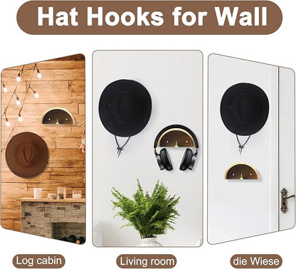 2-Pack Cowboy Hat Rack for Wall, Walnut Wood Cowboy Hat Holder & Hat Hooks for Wall, Non-Damaging Shape-Preserving Design for Wide Brim Hats, Compatible with Various Wall Surfaces
