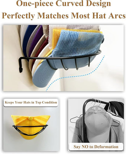 Homesweet 2-Pack Hat Racks for Wall Closet, Compact Hat Organizer for Baseball Caps, Hat Storage Wall Closet for 30 Baseball Caps, Space Saver, Metal (Line Black)