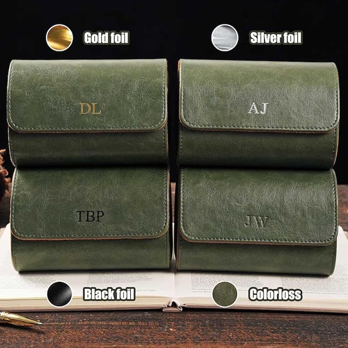 Personalized Leather Watch Roll for Men, Custom Travel Watch Box Cases Holder for 3 Watches, Wedding Groomsmen, Valentines for Boy Friend, Father's Day for Dad, Handcrafted Gift for Grandpa