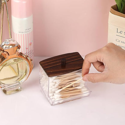 Hipiwe 3 Pack Acrylic Cotton Ball Holder Clear Qtip Holder Bathroom Canister Storage Box with Lid Apothecary Jars Makeup Organizer for Cotton Balls,Swabs,Pads,Brown