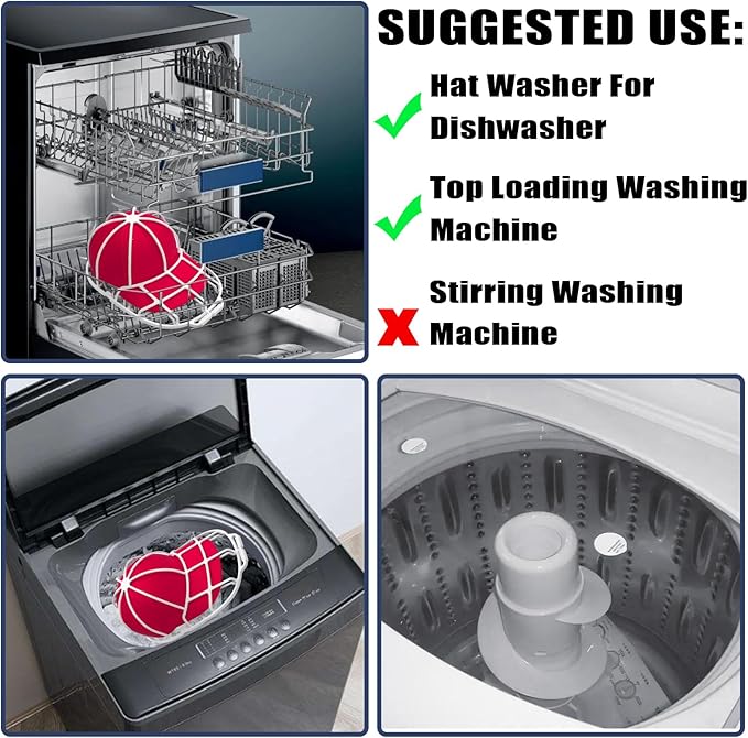 INVODA Hat Washer Cage Hat Washer for Washing Machine Hat Cleaner for Baseball Cap Dishwasher Hat Rack Protector Organizer for Flat & Curved (White)