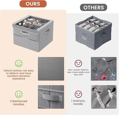 PHINOX Shoe Organizer for Closet, Fits 12-24 Pairs, Shoe Storage Bins with Clear Cover and Reinforced Handles, Foldable Shoe Storage Organizer, Space Saving Shoe Holder for Wardrobe, 2 Pack Gray