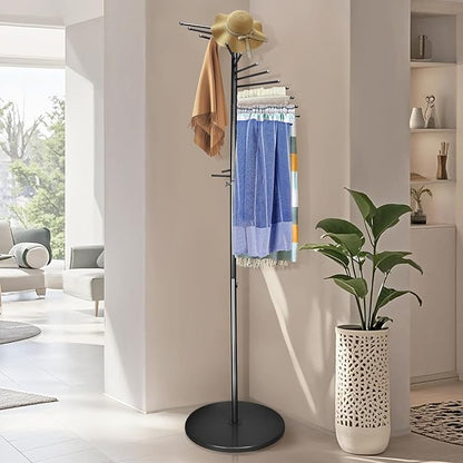 Metal Scarf Rack, Freestanding Spiral Scarf Holder Commercial Hijab Organizer Belt Pants Hanger 59‘’-67‘’ Height Adjustable with 22 Rods for Clothing Store Home, Space Saving Shelves (Color: Black)
