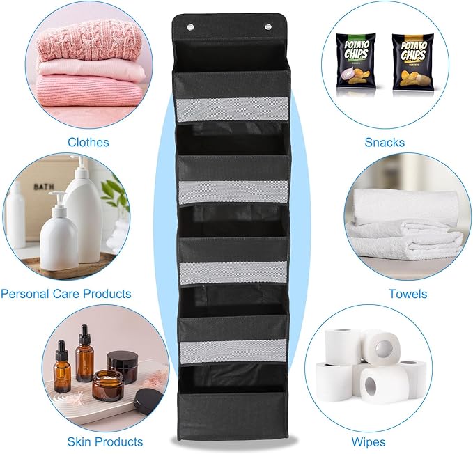 PATIKIL Over The Door Shoe Organizer Hanging Rack Storage with 5 Large Pockets & 6 Side Pockets Wall Mount 35 lbs Weight Capacity for Door Wall Closet Shoes, 5 Layer, Black