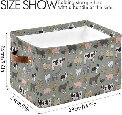 Farm Animals Pattern Rectangle Storage Bin, 15 x 11 x 9.5 in, Collapsible Organizer Storage Basket for Home Décor