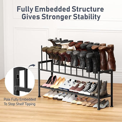 DIMJ Boot Rack 3-Tier - Black Metal Boot Storage Rack for Tall Boots Organizer Tall Boots, Shoe Rack for Boots, Sneakers, High-Heel, Entryway, Fit for 10 Pairs, Black