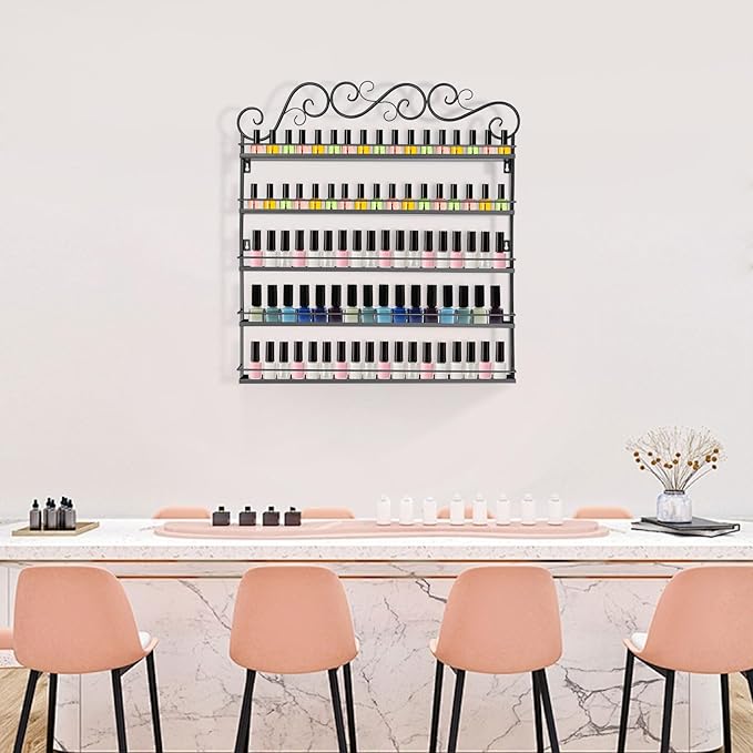 AngelcityCC 5 Tier Wall Mounted Metal Rack Shelf Versatile Organizer for Nail Polish Essential Oils for Home Nail Salon Spa Shops
