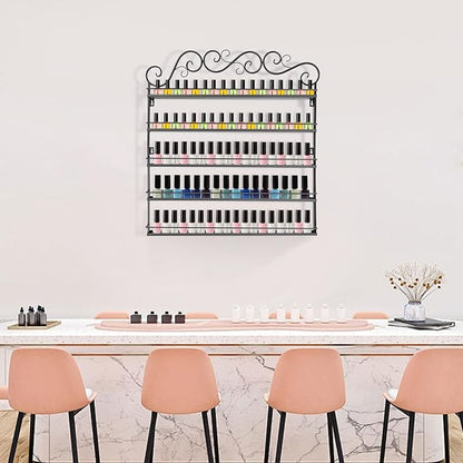 AngelcityCC 5 Tier Wall Mounted Metal Rack Shelf Versatile Organizer for Nail Polish Essential Oils for Home Nail Salon Spa Shops