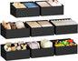 DIMJ Large Closet Shelf Organizer Bins 8 Packs with Handles and Divider, Fabric Trapezoid Storage Baskets, Foldable Clothes Containers Box for Shelf, Towel, Book, Toy, Purse, Hats, Black