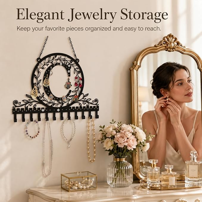 Wall-Mounted Metal Earring Holder Hanging Jewelry Organizer for Earrings and Necklaces Space-Saving Wall Display with Hooks for Jewelry Storage (jewelry stand C)