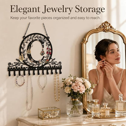 Wall-Mounted Metal Earring Holder Hanging Jewelry Organizer for Earrings and Necklaces Space-Saving Wall Display with Hooks for Jewelry Storage (jewelry stand C)