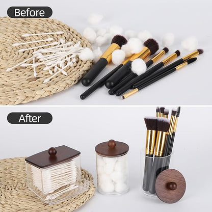 Tbestmax Qtips Holder Dispenser, 10 Cotton Ball/Swabs Storage Containers, Apothecary Jars for Bathroom Organizer Bambooo Lids