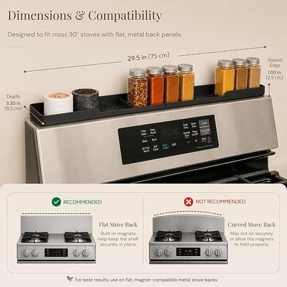 TEO Magnetic Stove Top Shelf - 30 Inch Silicone Over the Stove Spice Rack for Kitchen Gadgets Storage Organization, Heat-Resistant, No Installation, Dishwasher Safe, Over Oven Shelf Black