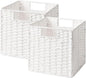 StorageWorks 9 inch Wicker Storage Cubes, Handwoven Wicker Baskets for Storage, Square Cube Basket, Foldable Paper Rope Basket for Organizing, White, 2 Pack