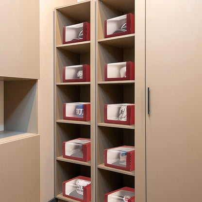 LADYBRO Red Gift Boxes with Window Display for Hat Storage Containter for Baseball Caps (Fitted, Snapbacks, Trucker), 7.8" x 7.8" x 4.8", 10 Pack