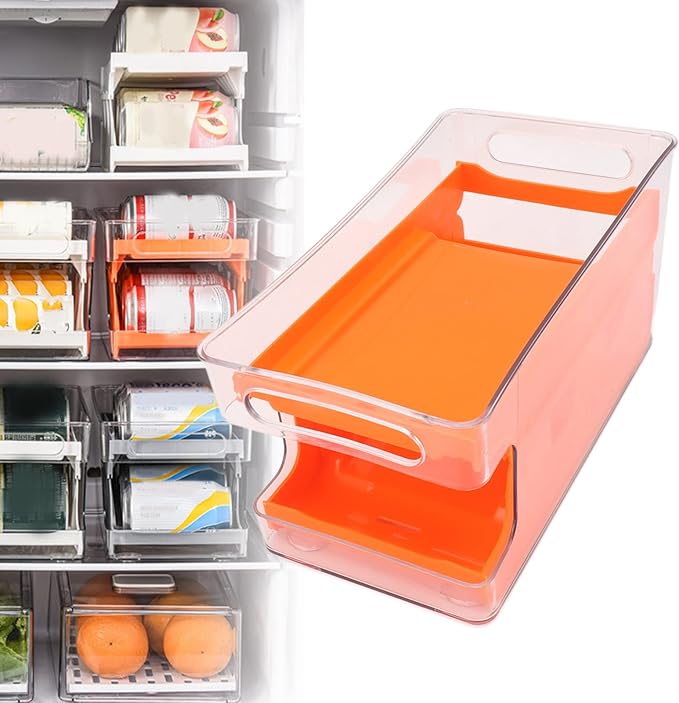 2 Tier Soda Can Rack Beverage Can Can Storage Holder Can Holder for Pantry Refrigerator (Orange)