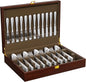 Walnut Wood Silverware Storage Box,Silverware Case Flatware Chest with Felt Lined,Flatware Storage Box for 12 sets of Utensils,Silverware Chest without Silverware,Silverware Organizer with Lid