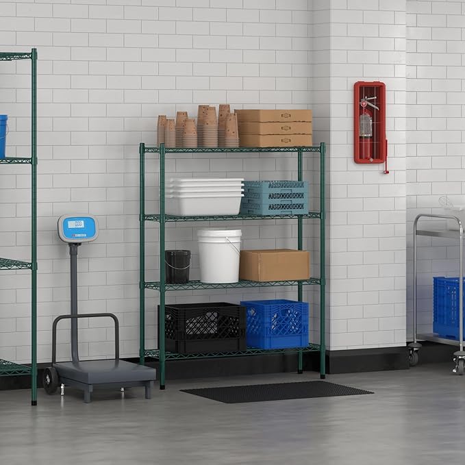 Commercial NSF Listed Green Epoxy Stationary Wire Shelving Kit 12" x 42" x 54", with 4 Shelves Perfect for Warehouse, Walk-in Refrigerator, Freezer, Grocery Store, Restaurant, Dishroom