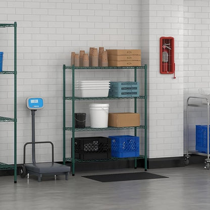 Commercial NSF Listed Green Epoxy Stationary Wire Shelving Kit 12" x 42" x 54", with 4 Shelves Perfect for Warehouse, Walk-in Refrigerator, Freezer, Grocery Store, Restaurant, Dishroom