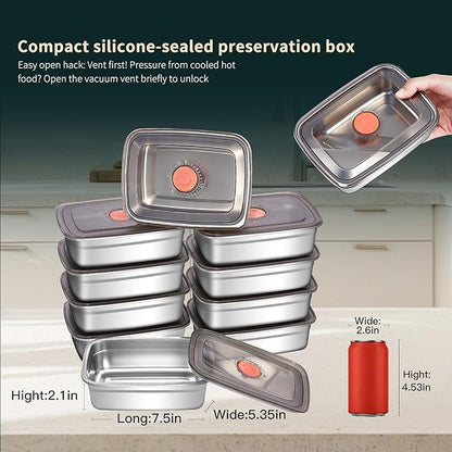 GIUOIDUO 10 Pack Stainless Steel Food Storage Containers with Leak-Proof Lids, 37oz Reusable Metal Meal Prep Lunch Boxes, Stackable, Dishwasher Safe for Snacks, Fruits & On-the-Go Meals, BPA-Free