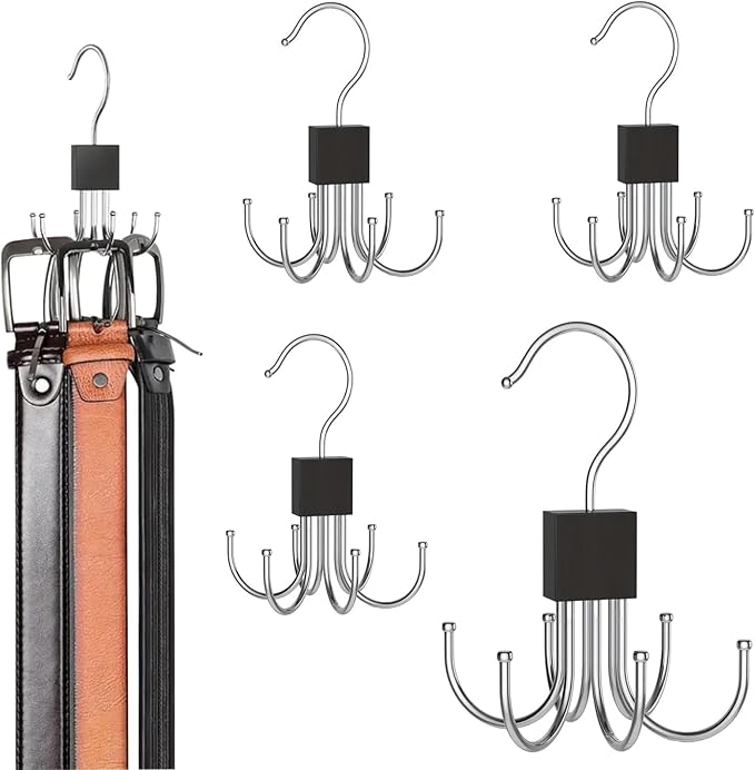 SODOI 4 Pack Multi-Functional Rotating Hook and Clothing Rack Saves Space in Your Closet, Suitable for Hats, Belts, Bags, Ties, and Vests