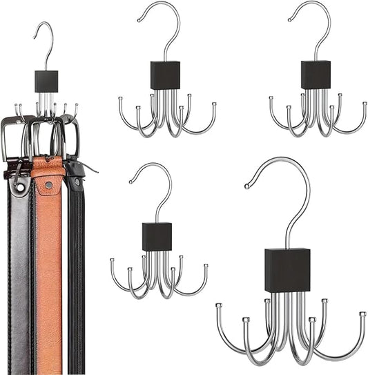 SODOI 4 Pack Multi-Functional Rotating Hook and Clothing Rack Saves Space in Your Closet, Suitable for Hats, Belts, Bags, Ties, and Vests
