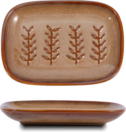 HighHerz Aesthetic Ceramic Soap Dish for Shower, Soap Holder with Raised Relief, Shower Soap Dish for Shampoo Bar Or Sponge, Soap Saver for Bathroom, Kitchen, Sink, Decorative Soap Tray (Brown)