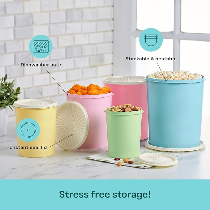 Tupperware Heritage Collection 10 Piece Nested Canister Set in Vintage Colors, Dishwasher Safe and BPA Free (5 Containers, 5 Lids)