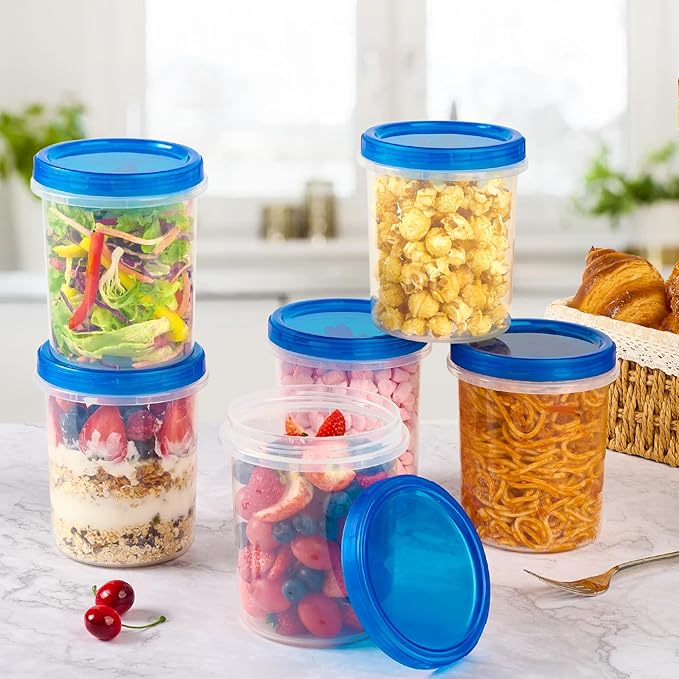 Soelomu 32 oz Freezer Storage Containers with Twist Top Lids, 6 Pack Reusable Meal Prep Containers Plastic Stackable Leakproof Food Storage Containers for Sauce Salad Leftover Oats
