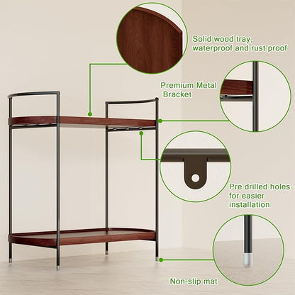 REFGY 2-Tier Bathroom Counter Organizer, Solid Wood-Texture Countertop Storage Shelf for Vanity Decor, Versatile Spice Rack & Coffee Bar Accessories, Non-Slip Makeup Organizer for Bedroom, Brown