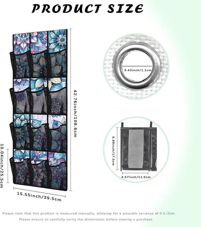 Blue Bohemian Over the Door Dorm Hanging Organizer - Space Saving 12 Pockets for Stationery, Snacks for Kitchen, Office, Dorm Rooms