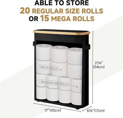 StorageWorks Toilet Paper Storage Baskets with Dual Flip Lids, Toilet Paper Organizer for Bathroom, Toilet Paper Container with Side Pocket, Holds 15 Mega or 20 Regular Rolls, Large, Black
