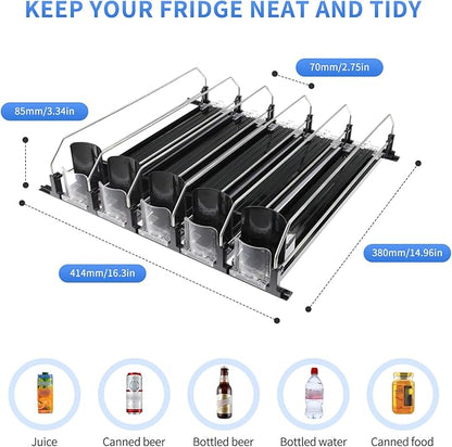 Drink Organizer for Fridge, Soda Can Dispenser for Refrigerator, Automatic Self-Pushing Drink Pusher, Space-Saving Fridge Storage, Holds up to 25-30 Cans, 5 Row