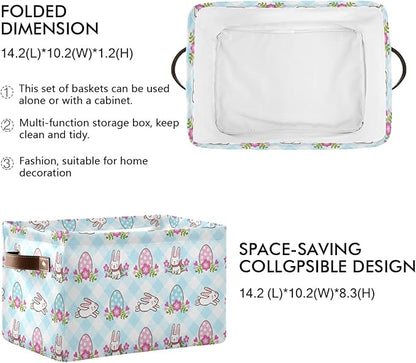 Large Storage Basket Easter Bunnies and Eggs Foldable Storage Box Organizer Bins with Handles for Bedroom Home Office