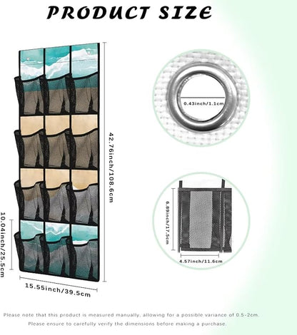 Beach Behind Door Shoes Hang Holder Rack,Storage for Small Spaces,Over the Door Shoe Organizer with 12 Mesh Large Pockets