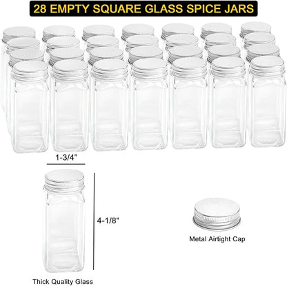 SpaceAid Spice Rack Organizer with 32 Spice Jars, 386 Spice Labels, Chalk Marker and Funnel Set for Cabinet, Countertop, Pantry, Cupboard or Door & Wall Mount - 32 Jars, 15.3" W × 10.8" H, Black