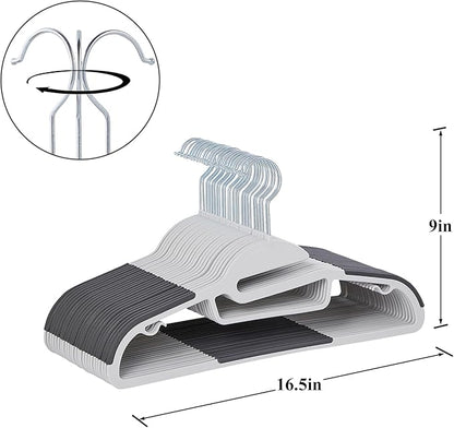 VECELO 25 Pack Coat Hangers, Premium Quality Plastic Suit Clothes Hanger, Non-Slip, Heavy-Duty, S-Shaped Opening, 360º Swivel Hook, Space-Saving for Bedroom Closet