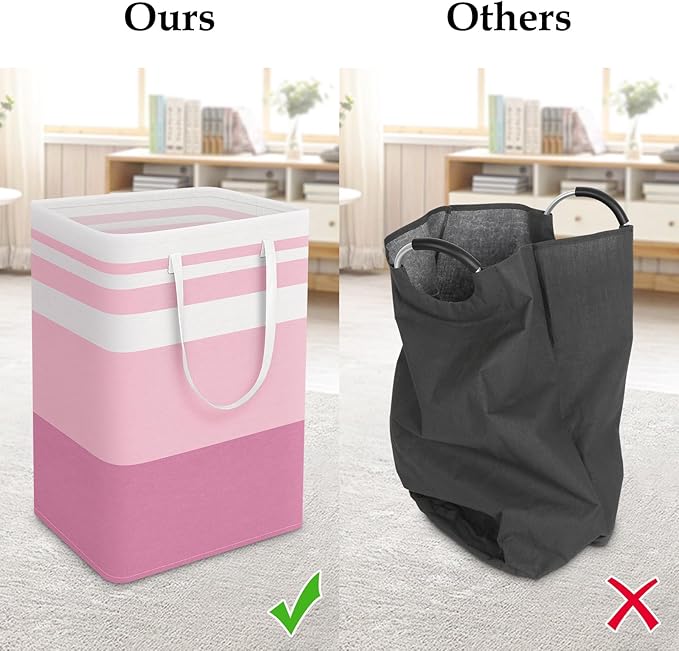 StorageRight Large Collapsible Laundry Basket Hamper with Easy Carry Handles，Freestanding Clothes Hampers for Laundry, Bedroom, Dorm, Towels, Toys, 75L, Pink