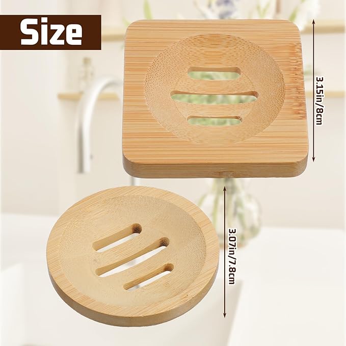 Ymapinc 2-Pack Natural Bamboo Soap Holder, Round+Square Bamboo Soap Dish & Shower Steamer Holder, Wood Tray for Home Shower Bathroom