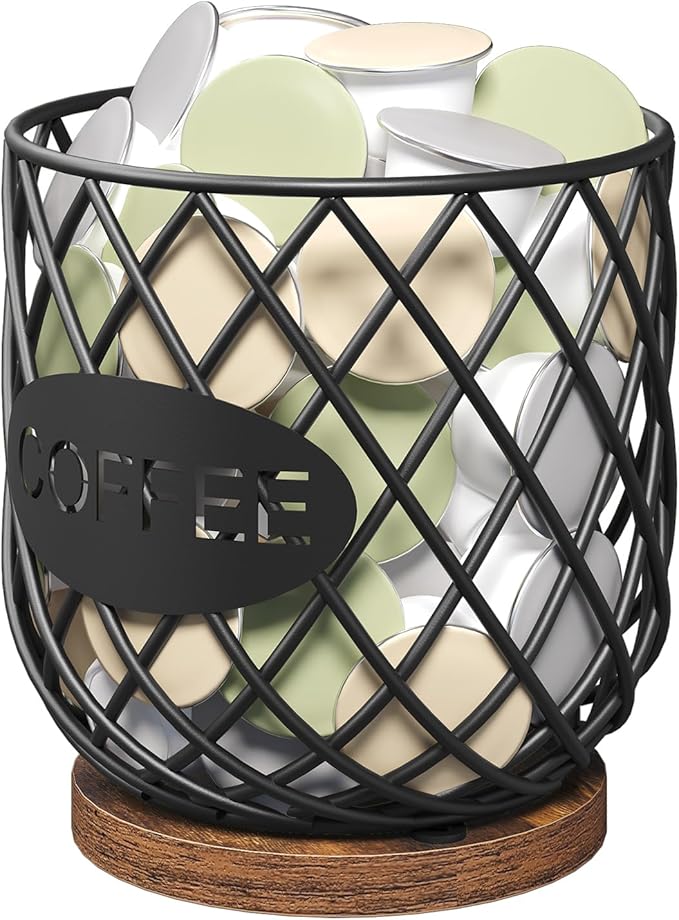 YATINEY Coffee Pod Holder Organizer, Holder for K Cup, Large Capacity Coffee Pod Basket, Versatile Coffee Capsule Storage Organizer, for Kitchen Countertop, Rustic Brown KH09BR