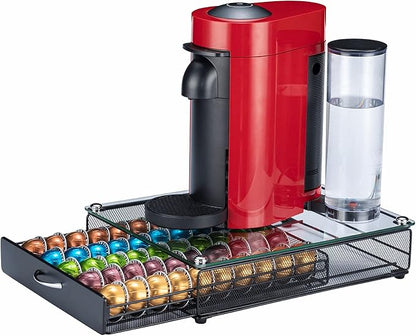 FlagShip for Nespresso Pod Holder Coffee Pod Storage for Vertuo Pod with Crystal Tempered Glass Top(50 Pods Capacity)