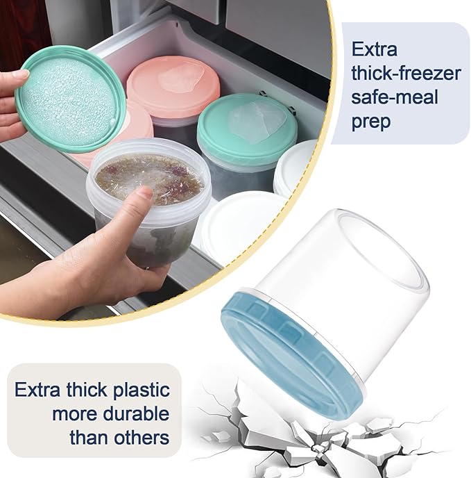 Yomarket 24pcs 16 oz Plastic Deli Containers with Screw Lids, Small Freezer Container Reusable 2 Cup Food Storage Container with Pen & Brush for Snack Salad Fruit, Microwave & Dishwasher Safe BPA Free