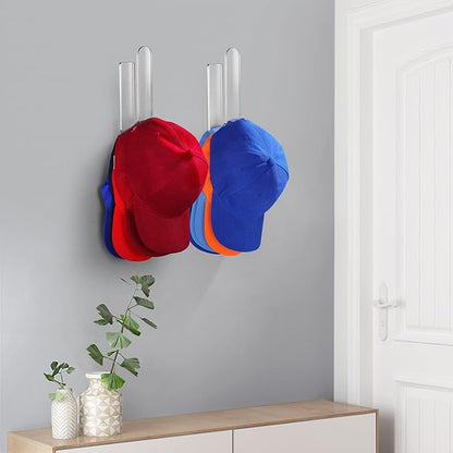 2 Packs Hat Hangers for Wall - Hat Hook Acrylic Baseball Hat Rack Adhesive Baseball Cap Organizer Hat Holder for Wall Closet Door Bedroom Organization