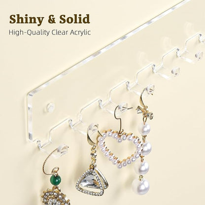 Acrylic Necklace Holder 4 Pack Wall Mounted Necklace Organizer Hanging Jewelry Organizer with 12 Hooks for Necklaces, Bracelets, Rings and Bangles Display